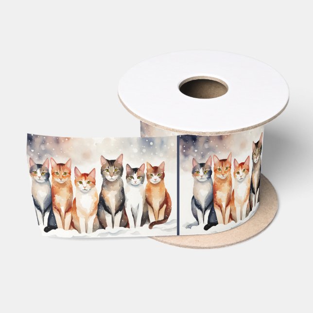 Aquarellkatzen im Schnee Satinband (Spule)