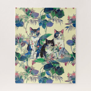 Aquarellkatzen in einem Garten