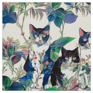 Aquarellkatzen in einem Garten Stoff