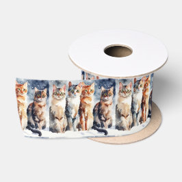 Aquarellkatzen in Schneeflocken Satinband