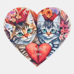 Aquarellkatzen mit Herz Herz-Aufkleber