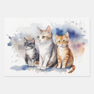 Aquarellkatzen mit weichem pastellfarbenem Hinterg Geschenkpapier Set