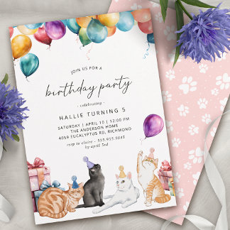 Aquarellkatzen | Niedliche Fun Girls Geburtstagspa Einladung
