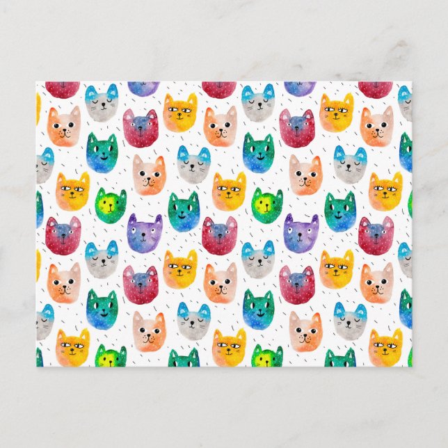 Aquarellkatzen und Freunde Ankündigungspostkarte (Vorderseite)