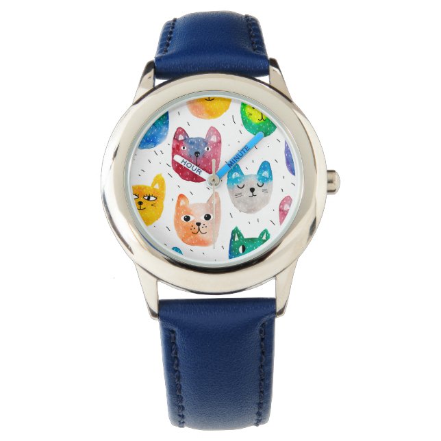 Aquarellkatzen und Freunde Armbanduhr (Vorderseite)