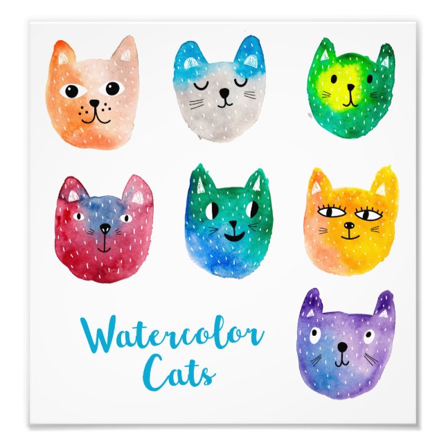 Aquarellkatzen und Freunde Fotodruck (Vorne)