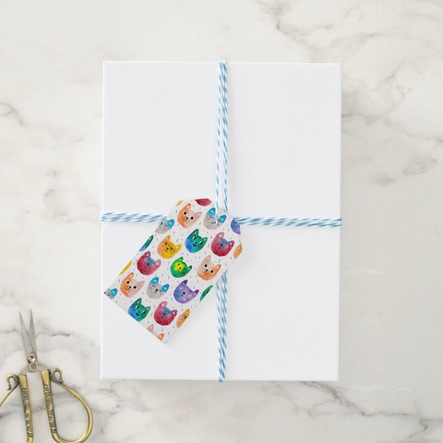 Aquarellkatzen und Freunde Geschenkanhänger (Mit Garn)