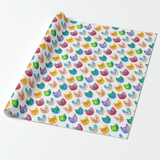 Aquarellkatzen und Freunde Geschenkpapier (Ungerollt)