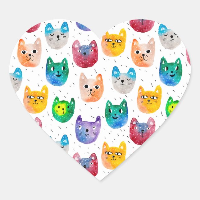 Aquarellkatzen und Freunde Herz-Aufkleber (Vorderseite)