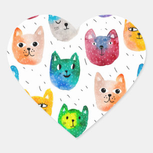 Aquarellkatzen und -freunde Herz-Aufkleber