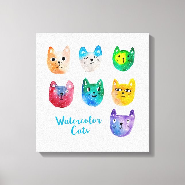 Aquarellkatzen und Freunde Leinwanddruck (Vorderseite)