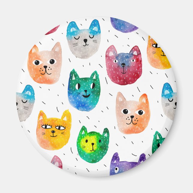 Aquarellkatzen und Freunde Magnet (Vorne)