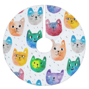 Aquarellkatzen und Freunde Polyester Weihnachtsbaumdecke