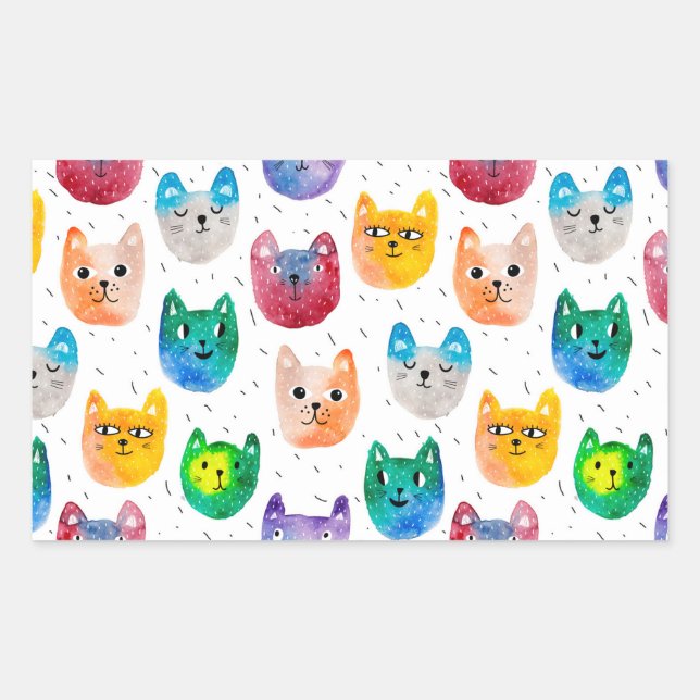 Aquarellkatzen und Freunde Rechteckiger Aufkleber (Vorderseite)
