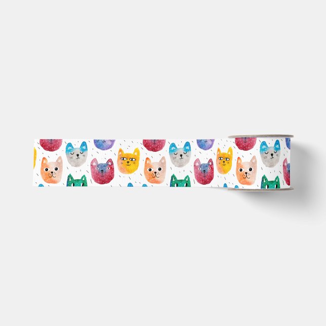 Aquarellkatzen und Freunde Ripsband (Vorderseite)
