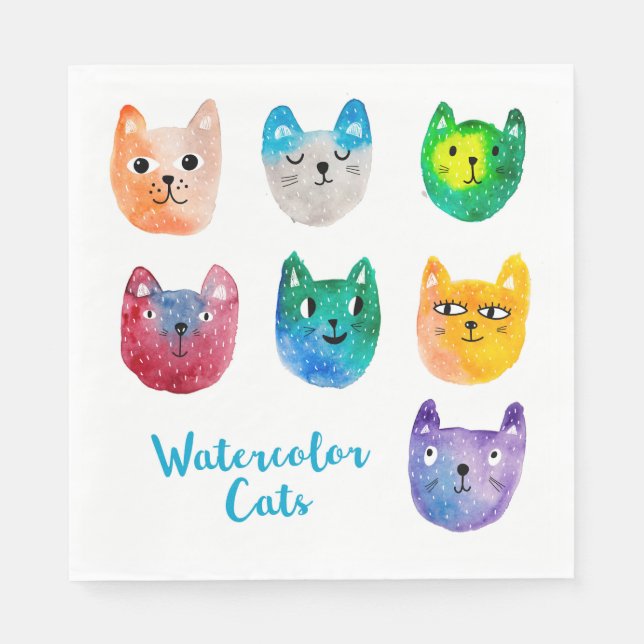 Aquarellkatzen und Freunde Serviette (Vorderseite)