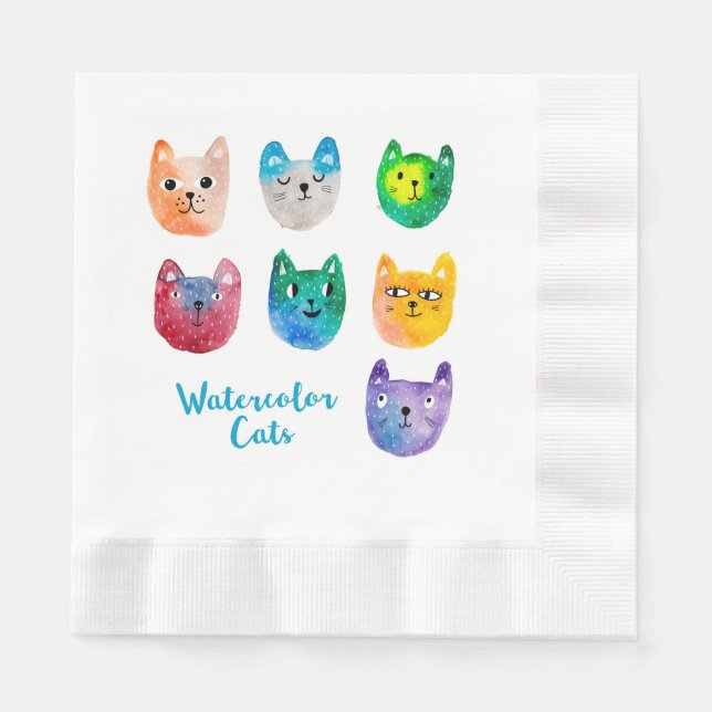 Aquarellkatzen und Freunde Serviette (Vorderseite)