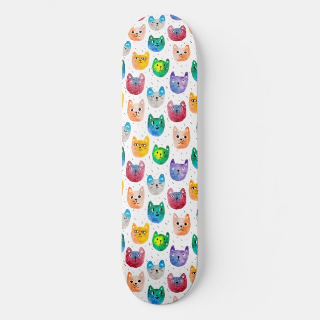 Aquarellkatzen und Freunde Skateboard (Vorderseite)