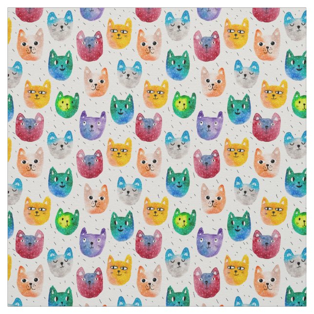 Aquarellkatzen und Freunde Stoff (Muster)