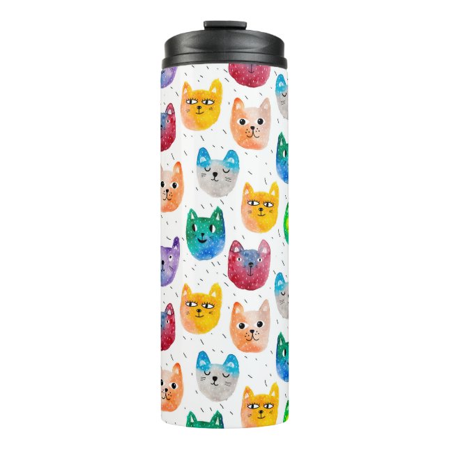 Aquarellkatzen und Freunde Thermosbecher (Vorderseite)