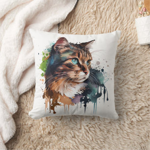 Aquarellkatzenfarbe Kissen