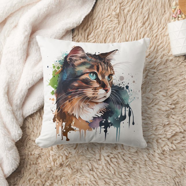 Aquarellkatzenfarbe Kissen (Decke)