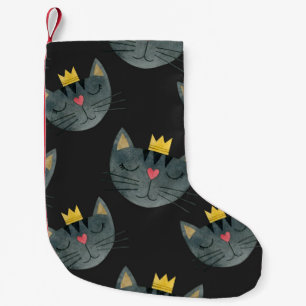 Aquarellkatzengesichter, schwarz nahtlos. kleiner weihnachtsstrumpf