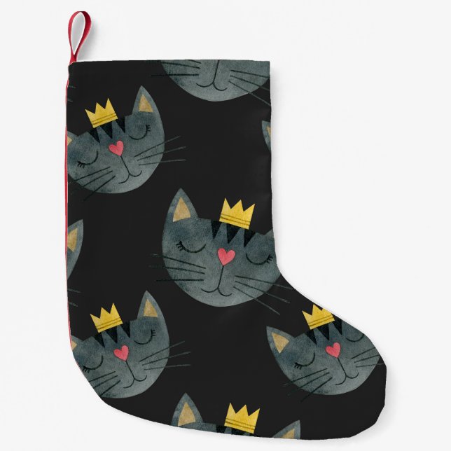 Aquarellkatzengesichter, schwarz nahtlos. kleiner weihnachtsstrumpf (Vorderseite)