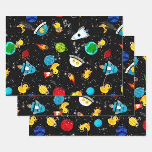 Aquarellkautschuk Duck Astronauten Kinder im Weltr Geschenkpapier Set