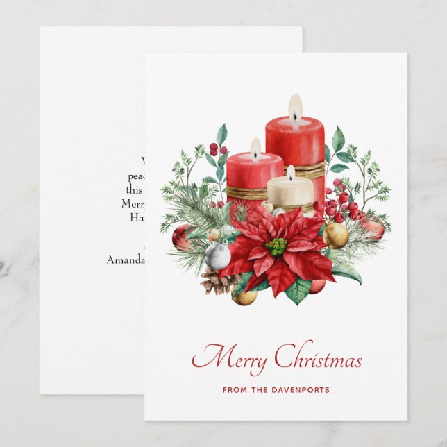 Aquarellkerzen und Poinsettia Weihnachten (Vorne/Hinten)
