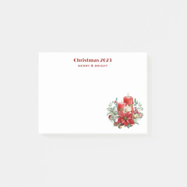 Aquarellkerzen und Poinsettia Weihnachten Post-it Klebezettel (Vorderseite)