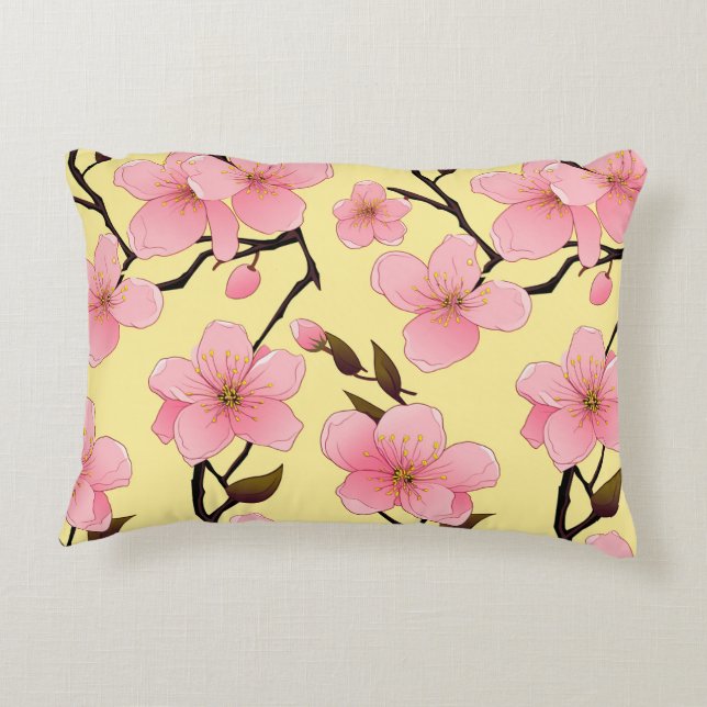 Aquarellkherry Blossom Pinselstrich Akzent Kissen (Rückseite)