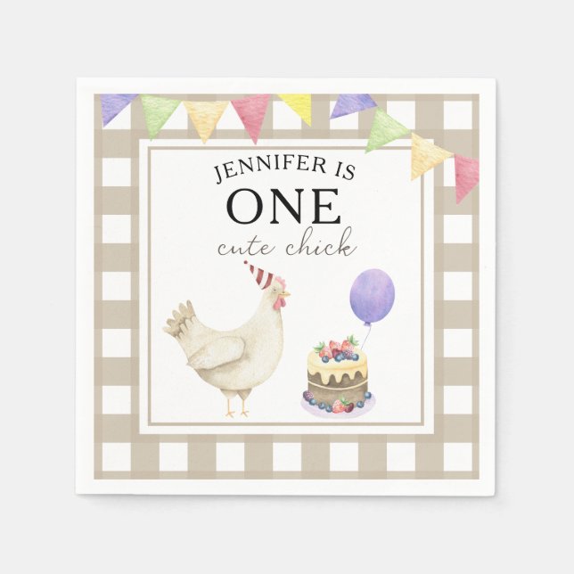 Aquarellkick 1. Geburtstag Serviette (Vorderseite)