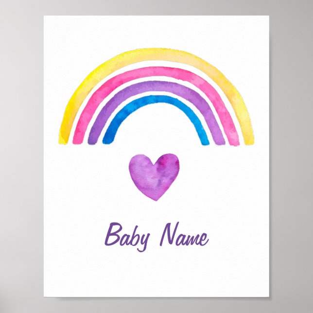 Aquarellkids Zimmerdekor Regenbogen Personalisiert Poster (Vorne)