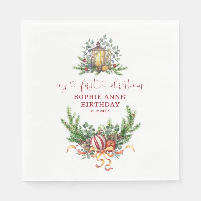 Aquarellkiefer 1. Weihnachtsgeburt Kalligraphie Serviette (Vorderseite)