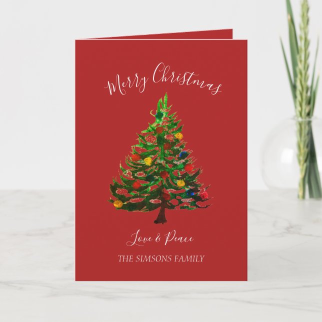 Aquarellkiefer Frohe Weihnachtsbaume Feiertagskarte (Vorderseite)