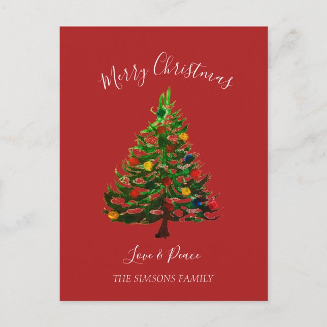 Aquarellkiefer Frohe Weihnachtsbaume Feiertagspostkarte (Vorderseite)