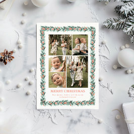 Aquarellkiefer Grenze Multi-Foto Weihnachtskarte Feiertagskarte