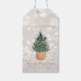 Aquarellkiefer,Pine cones Glitzer Bokeh Geschenkanhänger