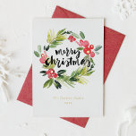 Aquarellkiefer und Holly Wreath Frohe Weihnachten Folien Feiertagskarte<br><div class="desc">Senden Sie Ihre Urlaubswünsche mit dieser individuell gestaltbaren Weihnachtskarte an Freunde und Familie. Die Weihnachtskarte aus Gold enthält einen Aquarellkranz aus Kiefernnadeln und heilig mit "Frohe Weihnachten" in der Pinselkalligraphie. Personalisieren Sie es, indem Sie Ihre eigenen Daten hinzufügen. Diese Weihnachtskarte für den Kranz ist auf anderen Cardstock erhältlich. Matching-Elemente sind...</div>