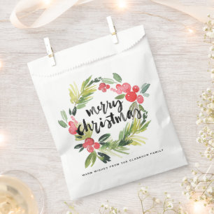 Aquarellkiefer und Holly Wreath Frohe Weihnachten Geschenktütchen