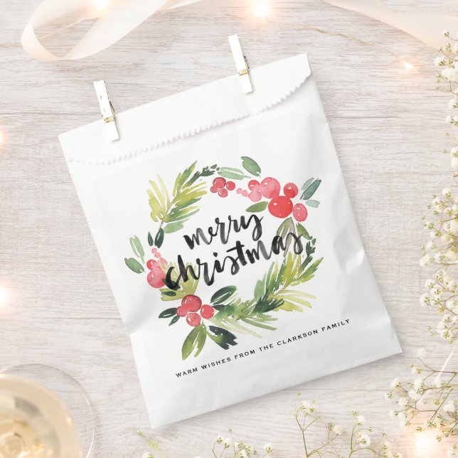 Aquarellkiefer und Holly Wreath Frohe Weihnachten Geschenktütchen (Ausgeschnitten)