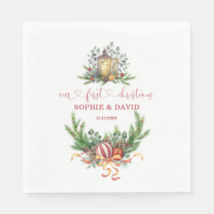 Aquarellkiefer Unsere 1. Weihnachtsball-Kalligraph Serviette