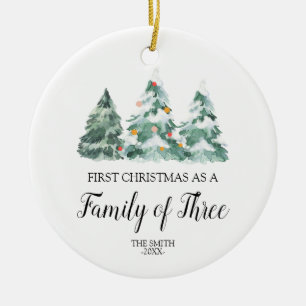 Aquarellkiefer Weihnachtsfamilie von drei Keramik Ornament