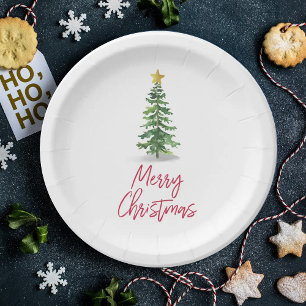 Aquarellkiefer Weihnachtsfeiertage Papierplatte Pappteller