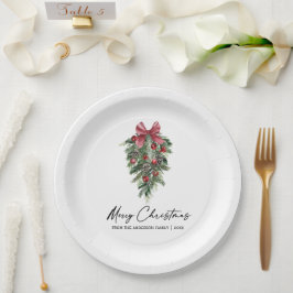 Aquarellkiefern Calligraphie Tinte Weihnachten Pappteller