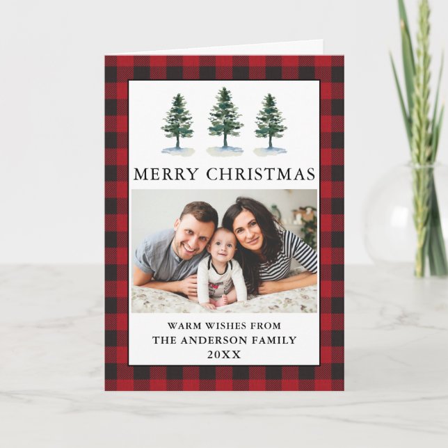 Aquarellkiefern Foto Weihnachten Kariert geklappt (Vorderseite)