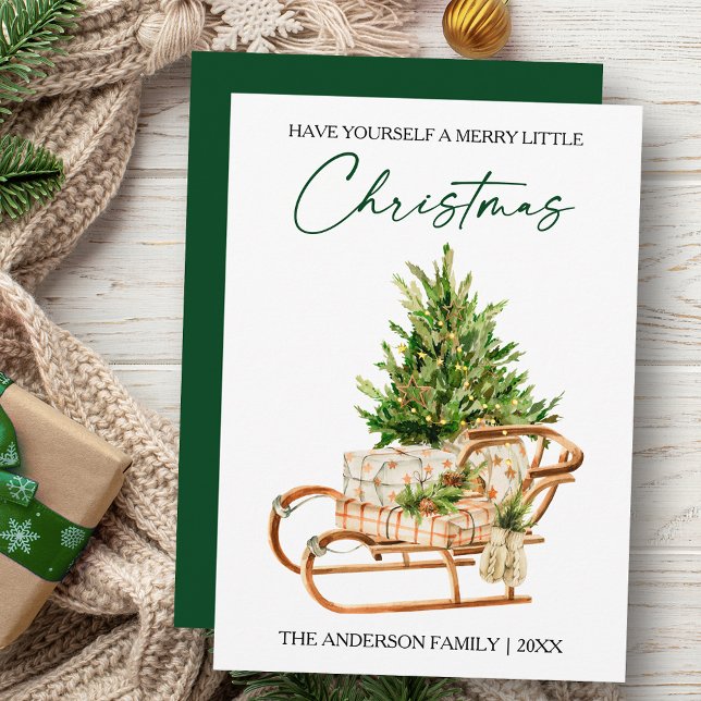 Aquarellkiefern Kalligraphie-Schrift Feiertagskarte (Customize to change your personalized text size, style or change color of back of card.)