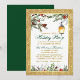 Aquarellkiefern Poinsettia Glitzer Feierliche Feie Einladung