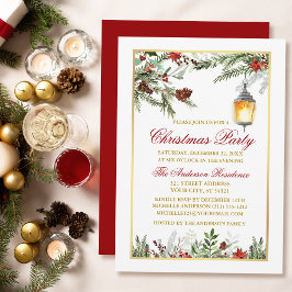 Aquarellkiefern Poinsettia Weihnachtsfest Party Go Einladung